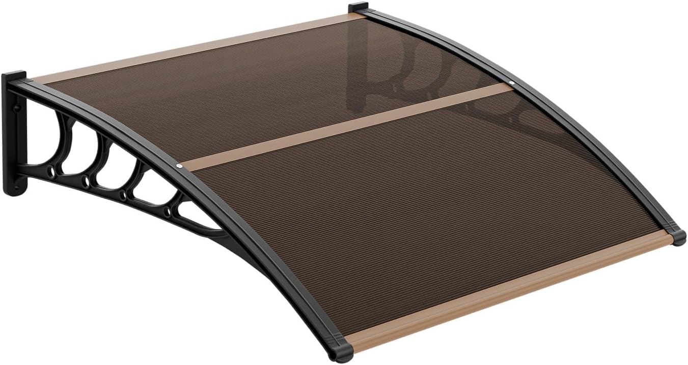 VINGLI 40x40 Inch Brown Polycarbonate Window Door Awning Canopy - UV Rain Snow Sun Protection for Porch Patio