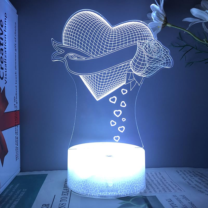 Jinson well Lampada 3D con cuore a forma di cuore, luce notturna