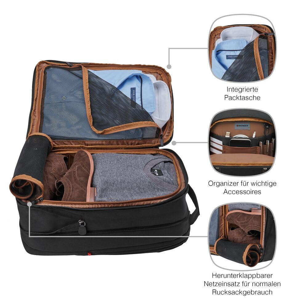 WENGER CityTraveler Laptop-Rucksack, Kompakt, Notebook bis 16 Zoll, Tablet bis 12 Zoll, 16 l, Damen Herren, Business Uni Schule Reisen, Schwarz, 606490