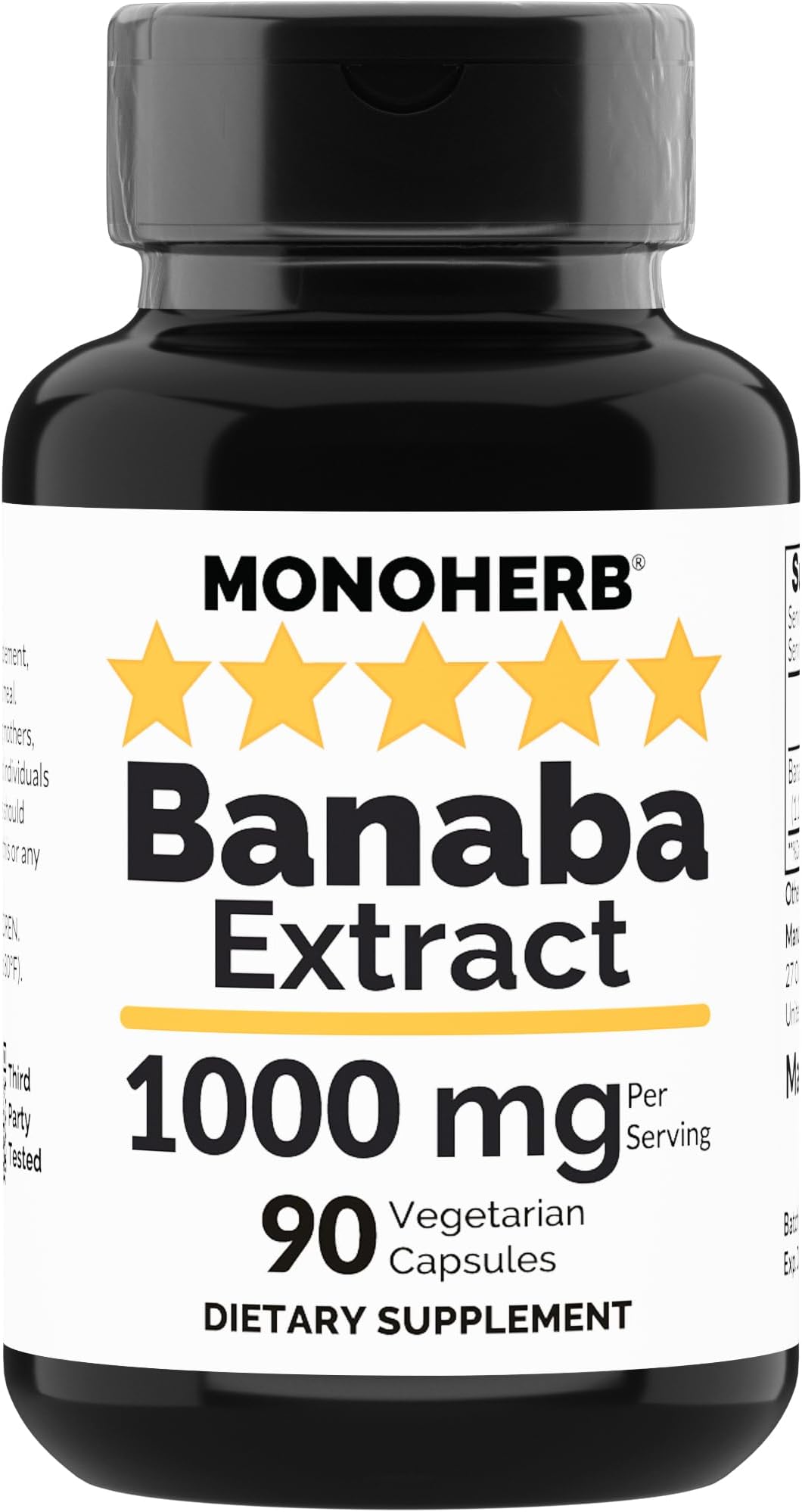 MONOHERB Banaba Extract 500 mg per Capsule - 90 Vegetarian Capsules - 2% Corosolic Acid