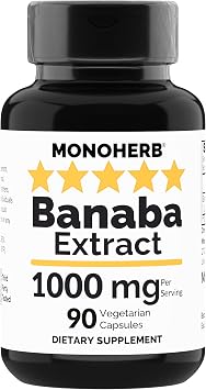 MONOHERB Banaba Extract 1000 mg - 90 كبسولات نباتية - 2٪ حمض كوروسوليك