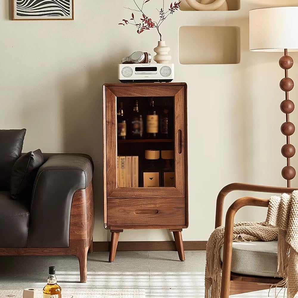 Gabinete de Bar de Vinos Industrial ​​Vitrina Minimalista 52x40x110cm Madera Maciza, Almacén Cocina & Exhibición Vinos for Salón