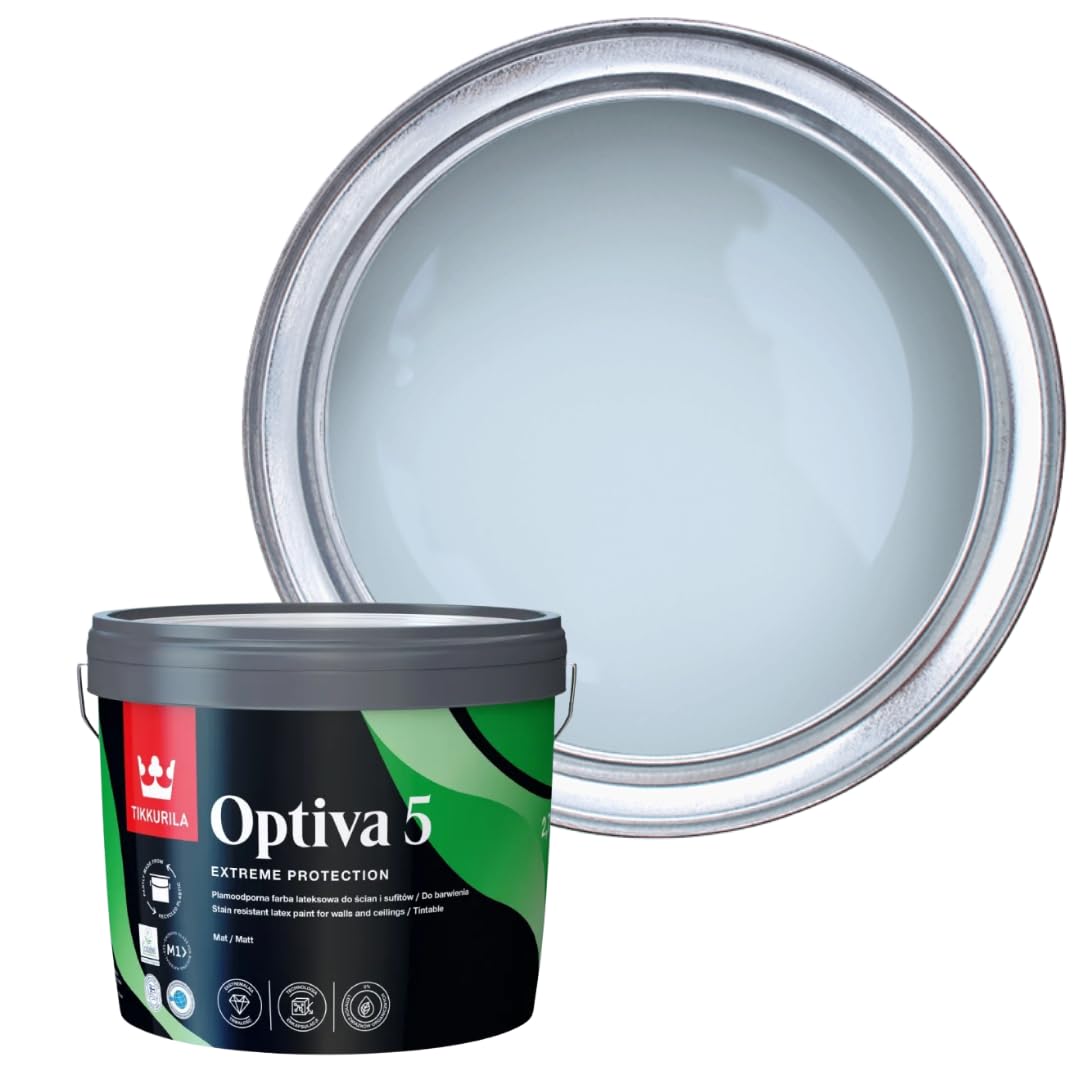 TIKKURILA Optiva 5 Matt Emulsion Paint – Durable, Scrubbable & Easy-Clean for Walls and Ceilings | Zero VOC - 3L Cumulus Y354