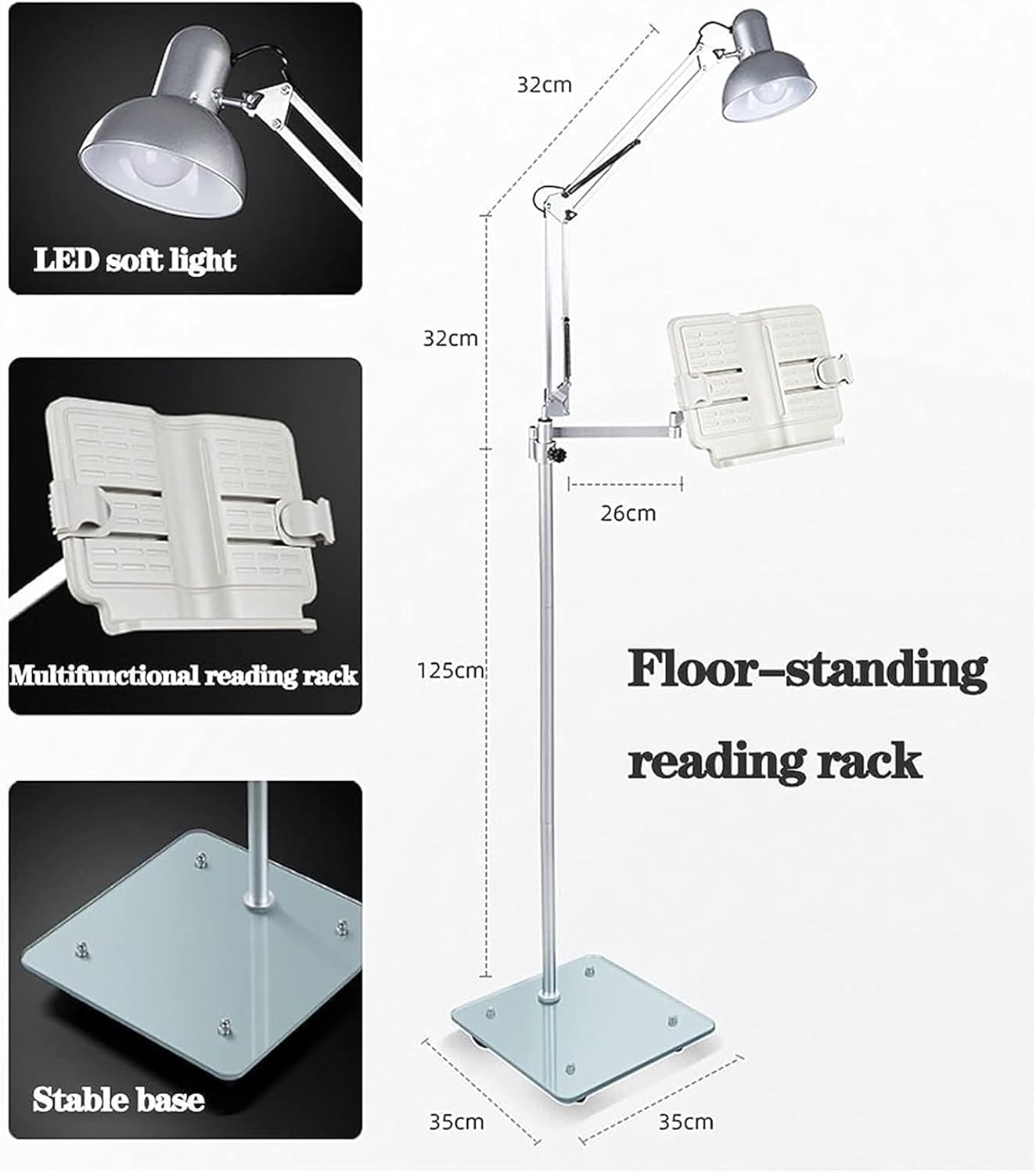 Floor Bookstand,Reading Stand Book Stand Document Holder,Reading Rest Cookbook Cook Book Holder Floor Stand Bookrest Foldable Book Stand Reading Stand Holder,360° Rotating Angle (Size : with lam ( )