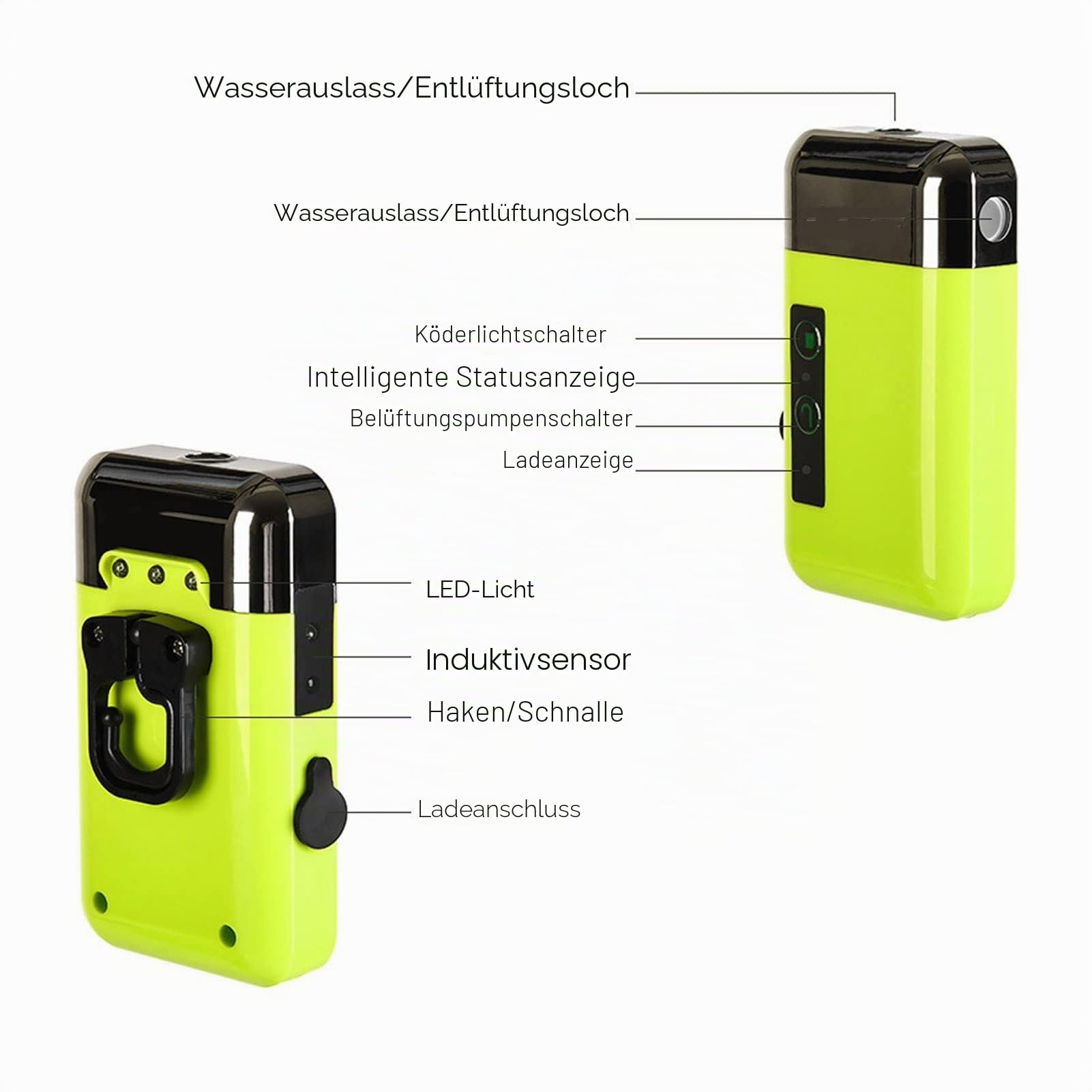 Sauerstoffpumpe, Wasserpumpe Angeln 3 Modi Wiederaufladbare Aquarium-Luftpumpe Multifunktionale mit LED-Licht Aquariumpumpe Angeln Im Freien