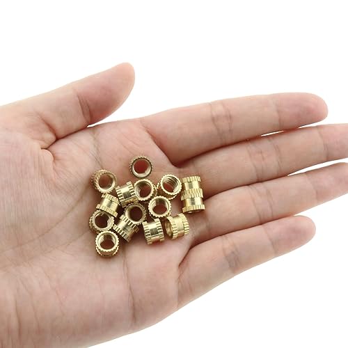 Miniatura 4 de Tuerca de inserción moleteada de 14 de pulgada DGZZI 15 piezas de 14-20 0.236 in de alto x 0.315 in (OD) de latón hembra moleteado a través de