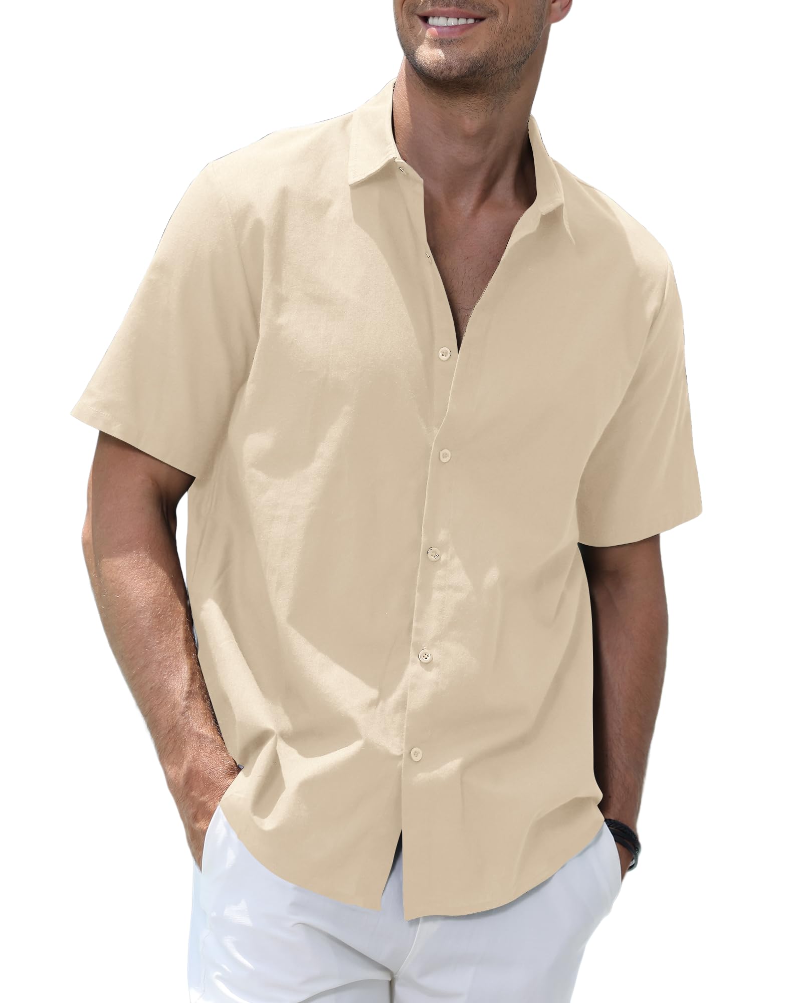 Elainone Hombre Camisas Casual Manga Corta Verano Lino Algodón Tops, Herren Hemden Kurzarm Sommer Regular Fit Shirts