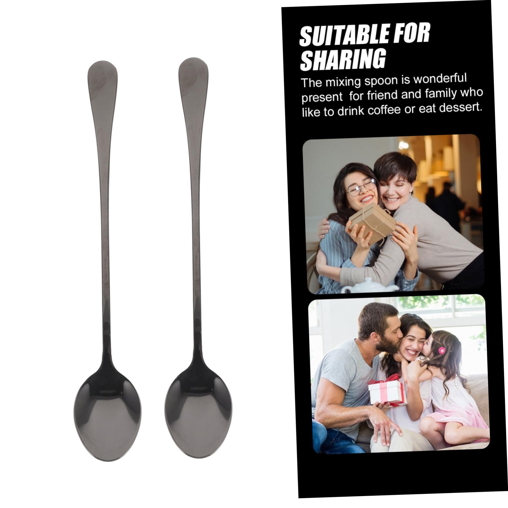 PRETYZOOM Piezas Beber Cucharas Cuchara De Mezcla Cuchara Para Helado Cucharas De Sopa De Pastel Portátiles Exquisitas De Cafe Cucharada De Helado Black Acero Inoxidable