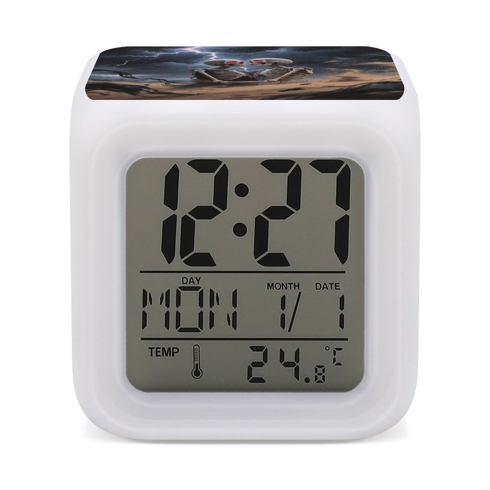 VstaDank The Lovers Skull Alarm Clock Sleep Trainer 7 Color Changing Night Light Modern Touch Bedside Lamp Fashion Digital Clock with Temperature Display Wake Clocks for Loud Alarm
