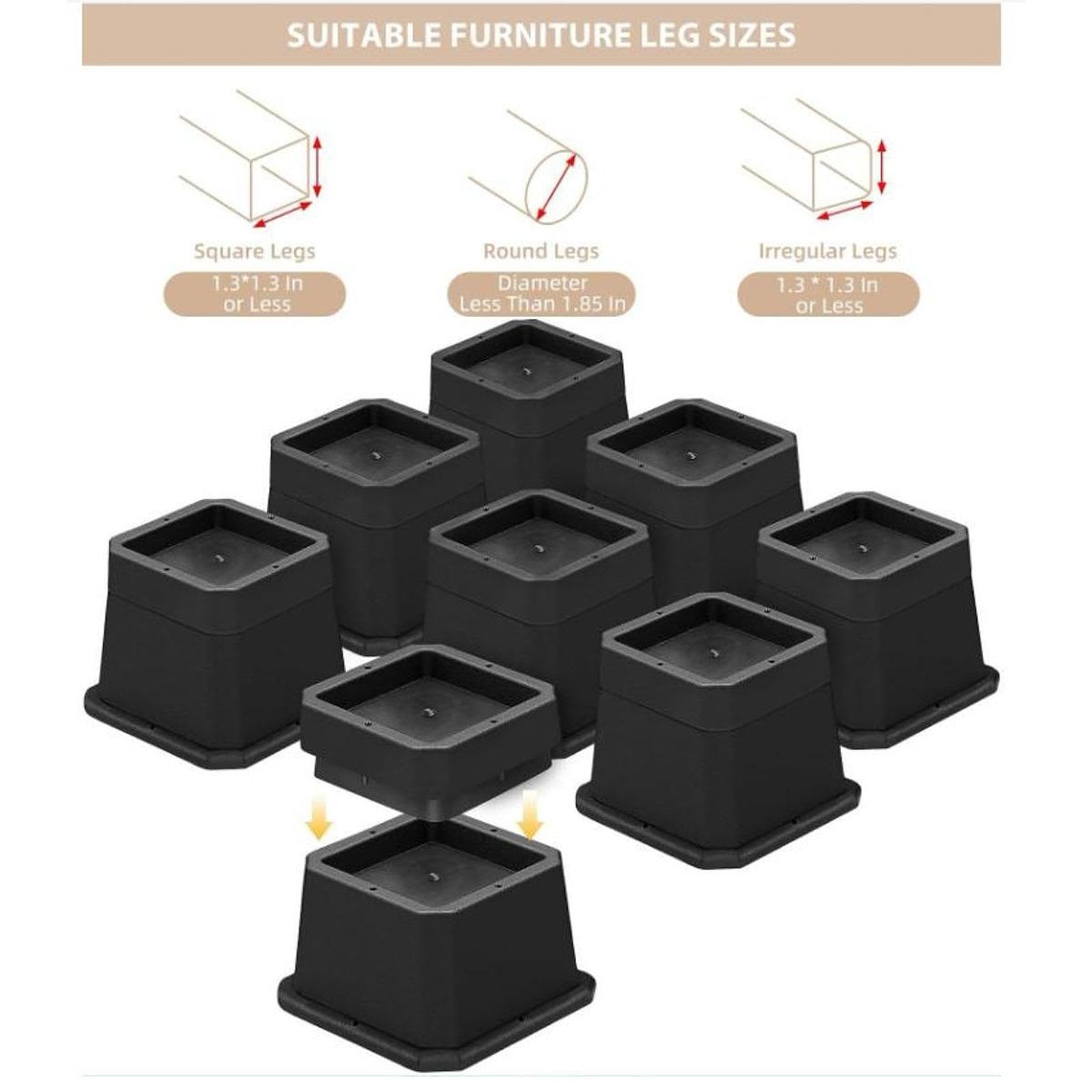 Elevadores de muebles que ahorran espacio, Negro 6 pulgadas | resistentes, elevan camas, sofás y pisos, al tiempo que ofrecen almacenamiento o gabinetes adicionales sin , Negro , 6