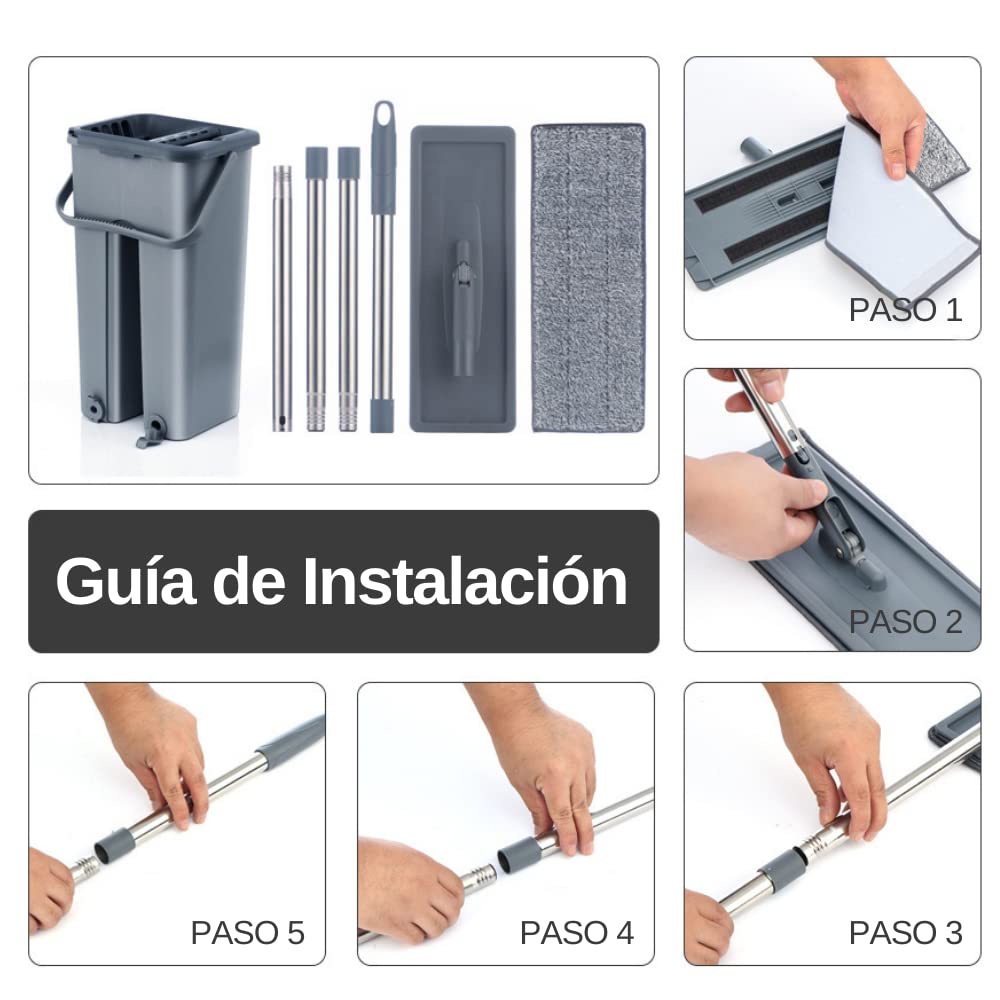 Mopa para Limpiar Azulejos con Cubo Escurridor y 6 Almohadillas Autoescurrible