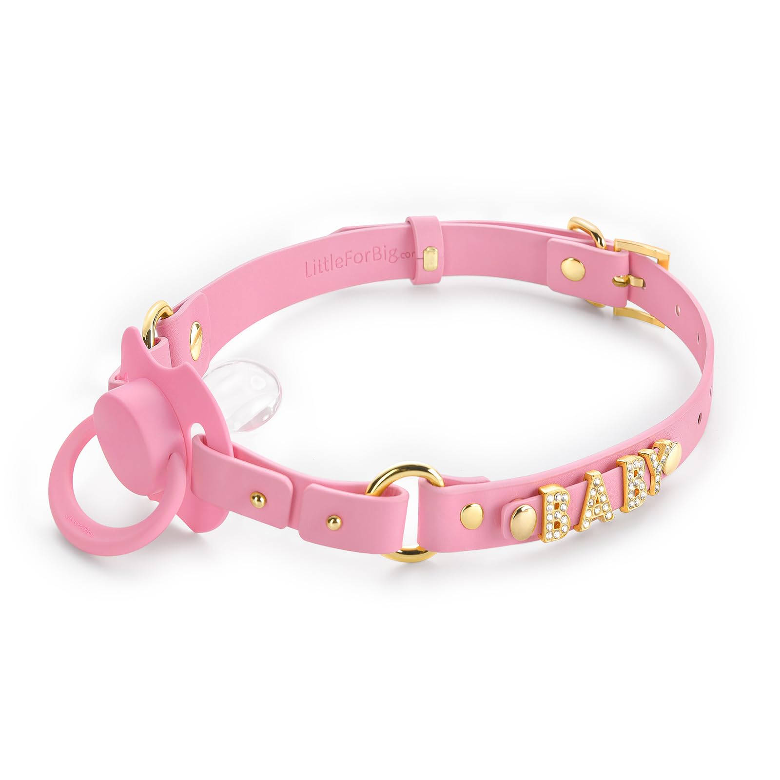 LittleForBig Set ciuccio in pelle con cinturino regolabile di seconda generazione con lettere rinostoniche (bambino), mix & match fai da te colori e stili