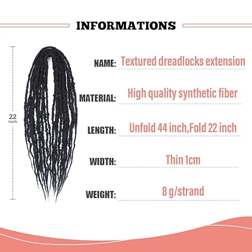 Miniatura 3 de Pouweney Extensiones de rastas texturizadas de 22 pulgadas, de doble extremo, rectas, color negro natural, rastas sintéticas de ganchillo temible