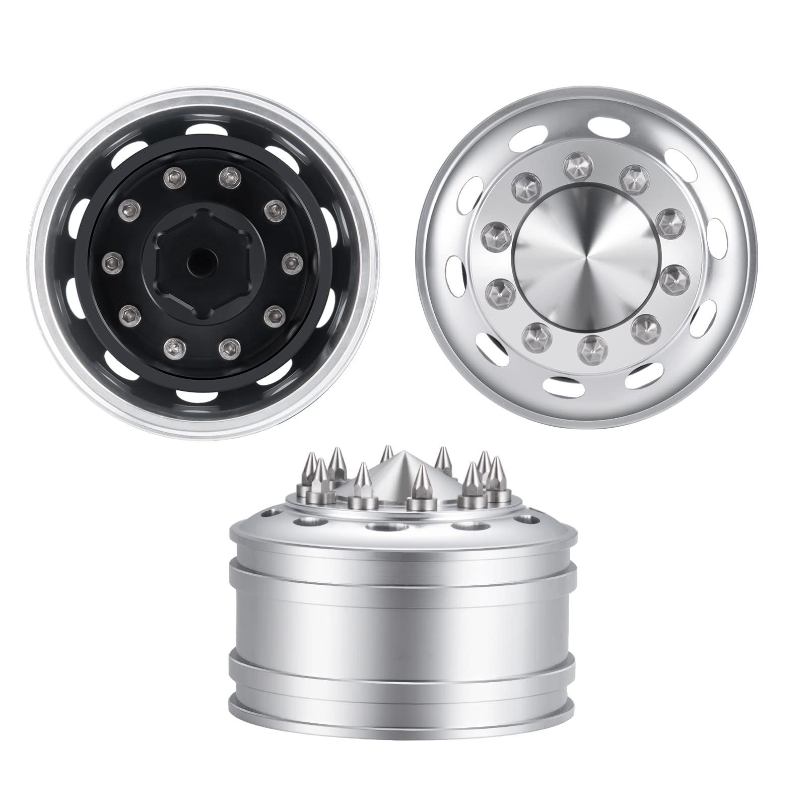 AXspeed 2 Stuks Metalen Voorwielvelgen – 1/14 Schaal Voor Tamiya Trailer Tractor Truck – Aluminiumlegering, Duurzaam En Eenvoudig Te Monteren