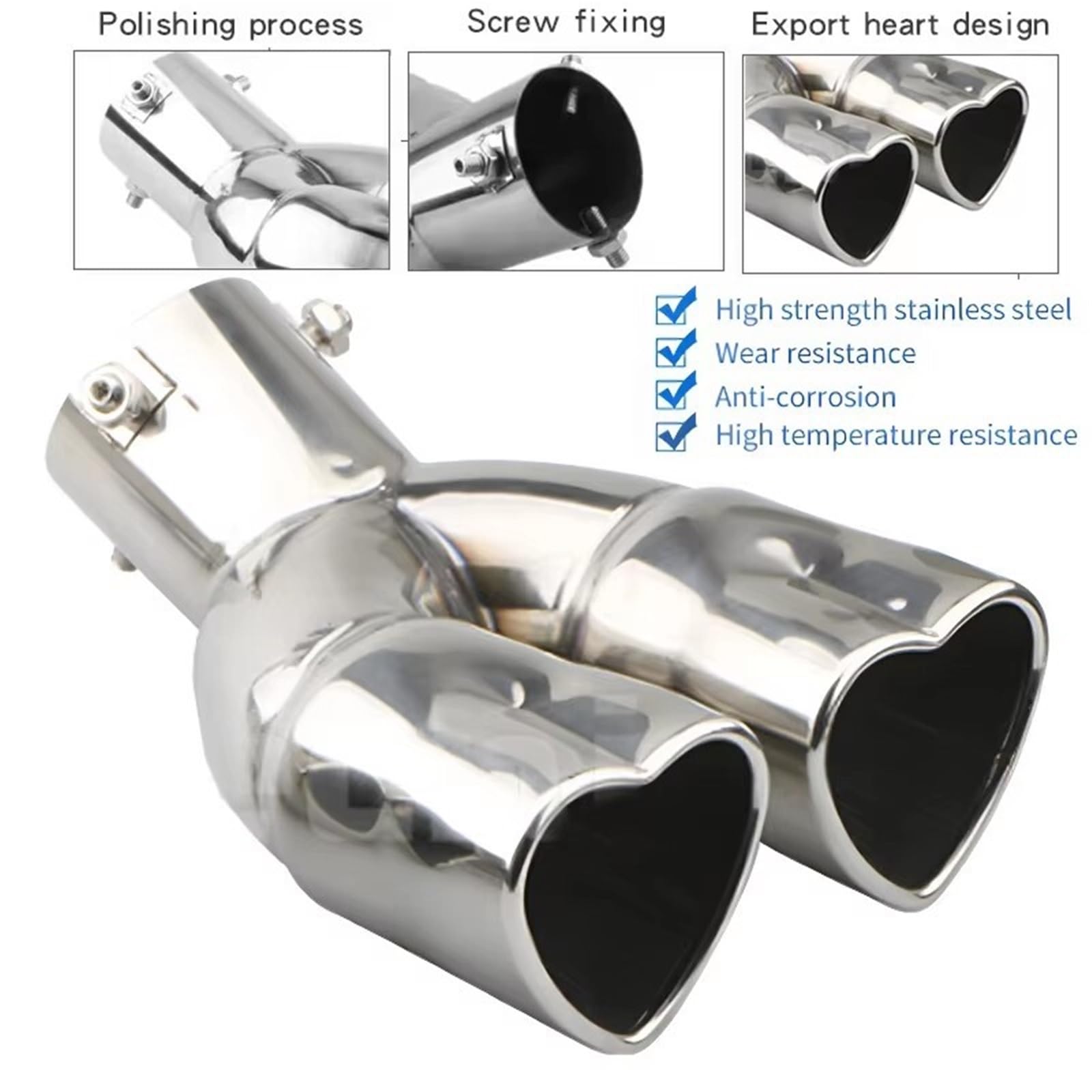 Car Silencer Końcówka tłumika w kształcie serca Samochód Auto Stalowa końcówka rury wydechowej Części zamienne Podwójne końcówki rur wydechowych(Style curle)