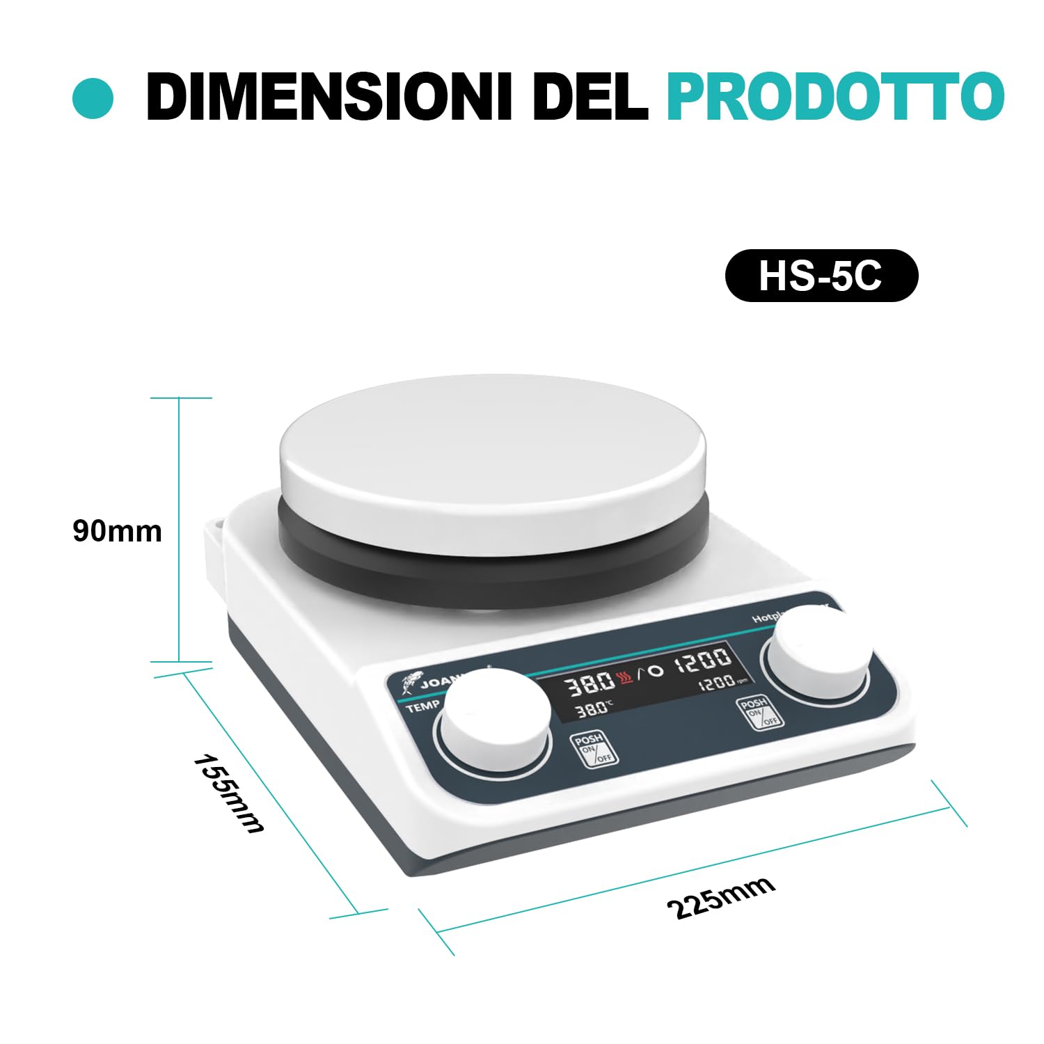 JOANLAB Agitatore Magnetico con Piastra Riscaldante, 310°C, Piastra in Ceramica da 5 Pollici, Miscelatore Magnetico Digitale con Timer, 50-1500 rpm, Capacità 3L