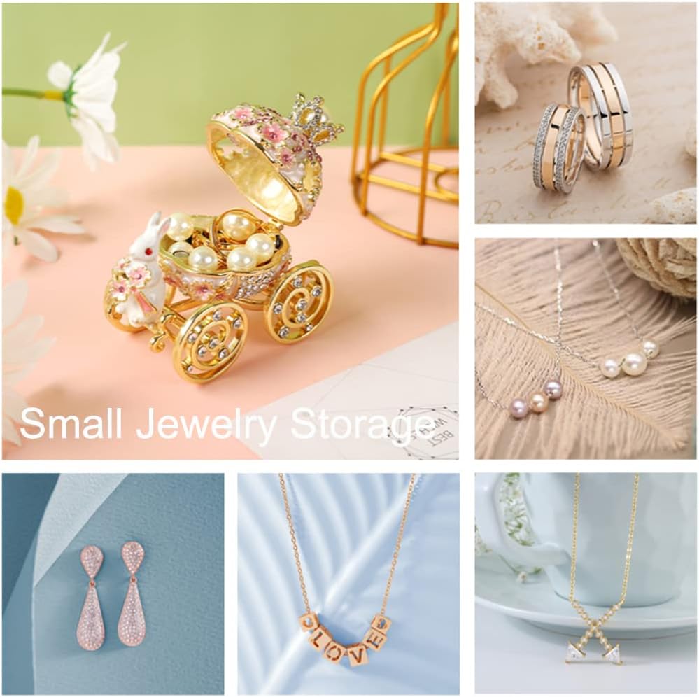 Bunny Pumpkin Carriage with Flowers Jewelry Trinket Box Hinged Hand-Painted Enamel Ornaments Gift for Home Decor (Pink) - Image 5