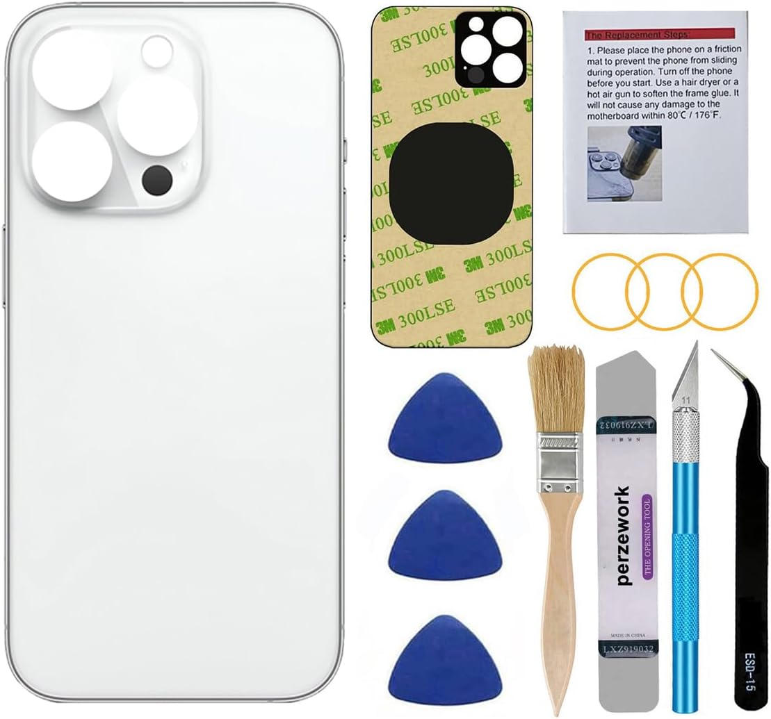 OEM Rear Back Glass Replacement for iPhone 14 Pro Max 6.7 inches with Reparing Toolkit (Silver)