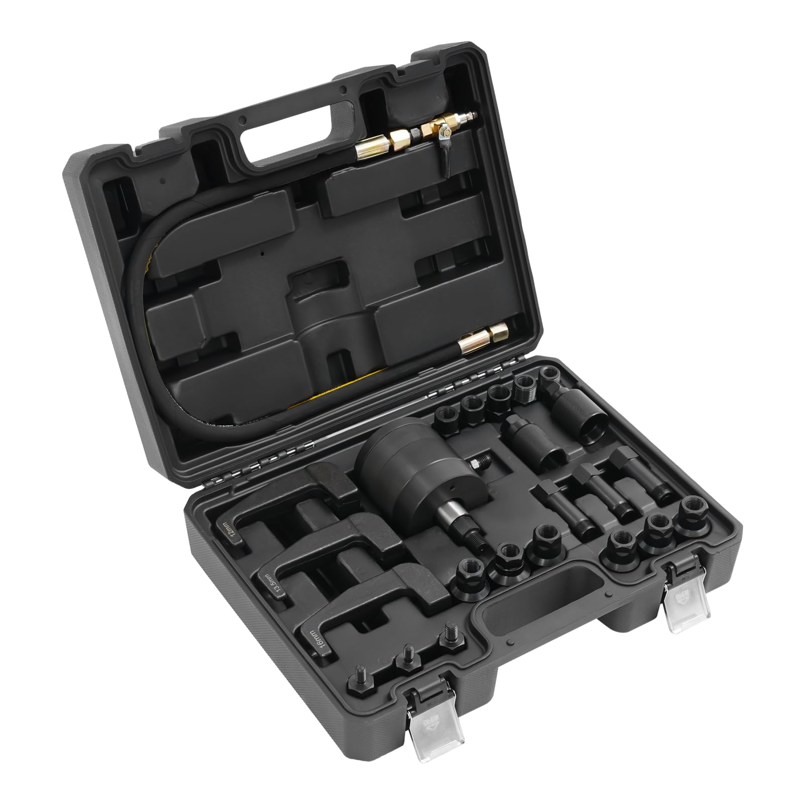 Set estrattore per iniettore, strumento pneumatico con martello e 19 adattatori, universale per motori diesel comuni, per lo smontaggio efficiente in officina (nero)