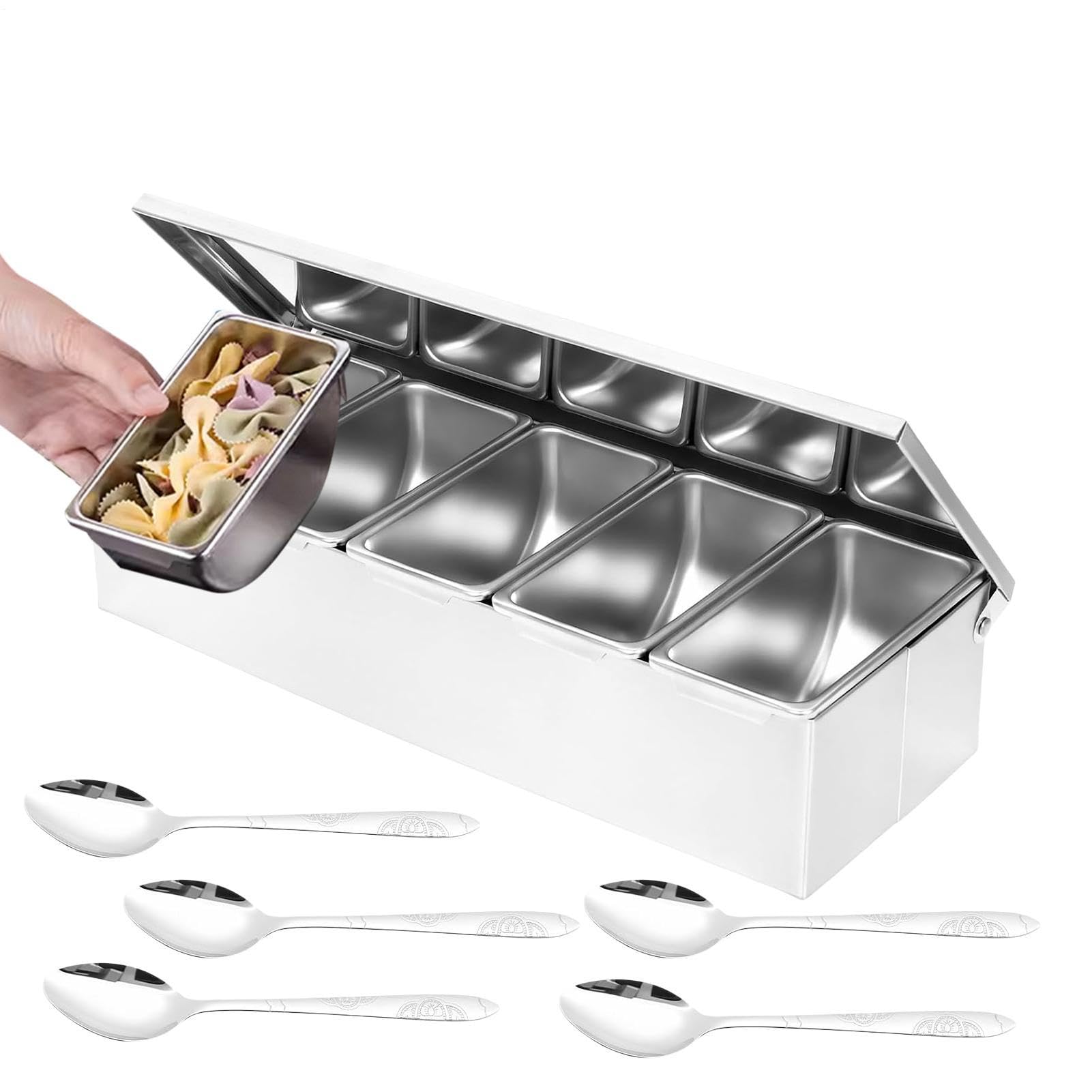 Gewürzbehälter aus Edelstahl mit Löffel | Gewürz-Organizer-Box für Hobbyköche, Kochliebhaber, Köche, Eltern, Schrank, Speisekammer, Wohnmobil, Wohnung