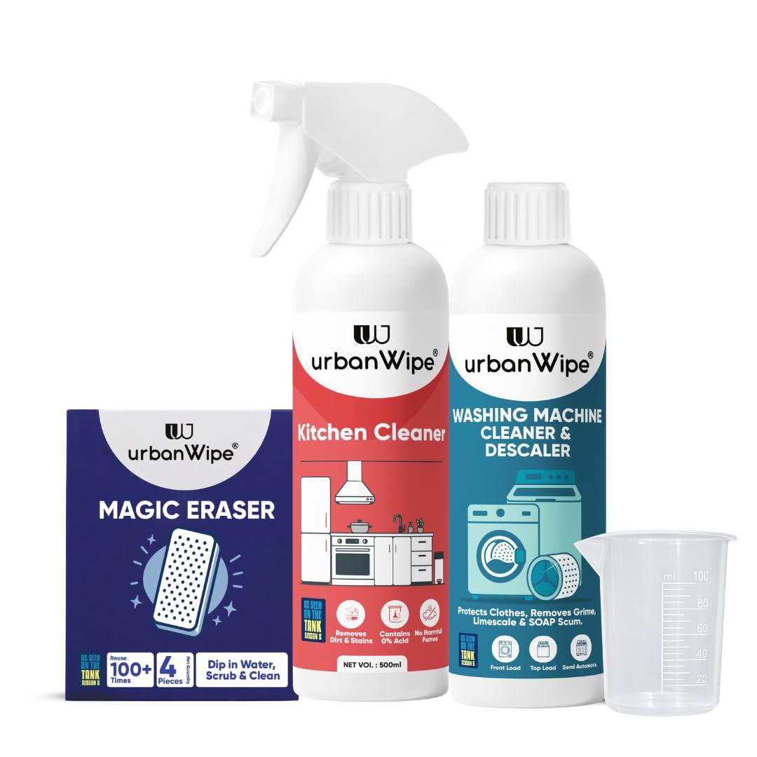 UrbanWipe | Value Combo | Kitchen Cleaner, Washing Machine Descaler & Magic Eraser Combo | Removes Grease, Limescale & Tough Stains | Kitchen Cleaner 500ml + Descaler 500ml + Magic Eraser (Pack of 4)-image-48