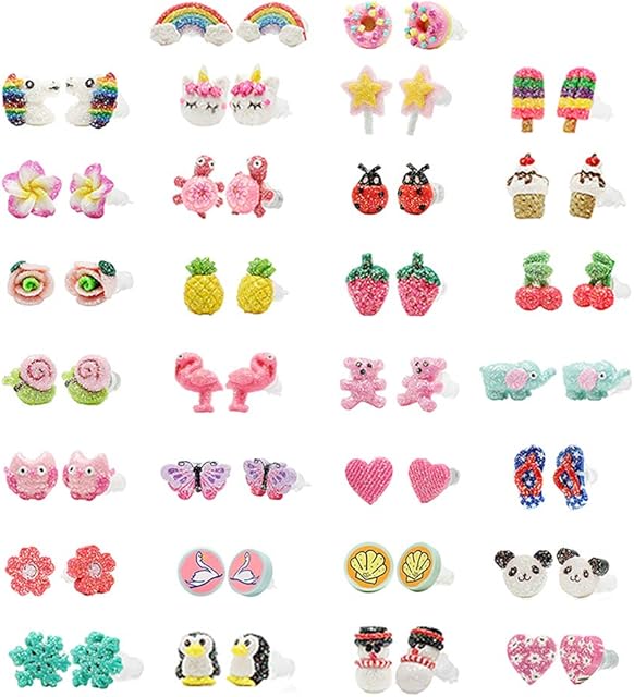 Minihope Hypoallergenic Plastic Post Earrings for Girls, Cute Multiple Animal Unicorn Donut Stud Earrings for Little Girls Kids, Made with Polymer Clay, Best gifts for girls.