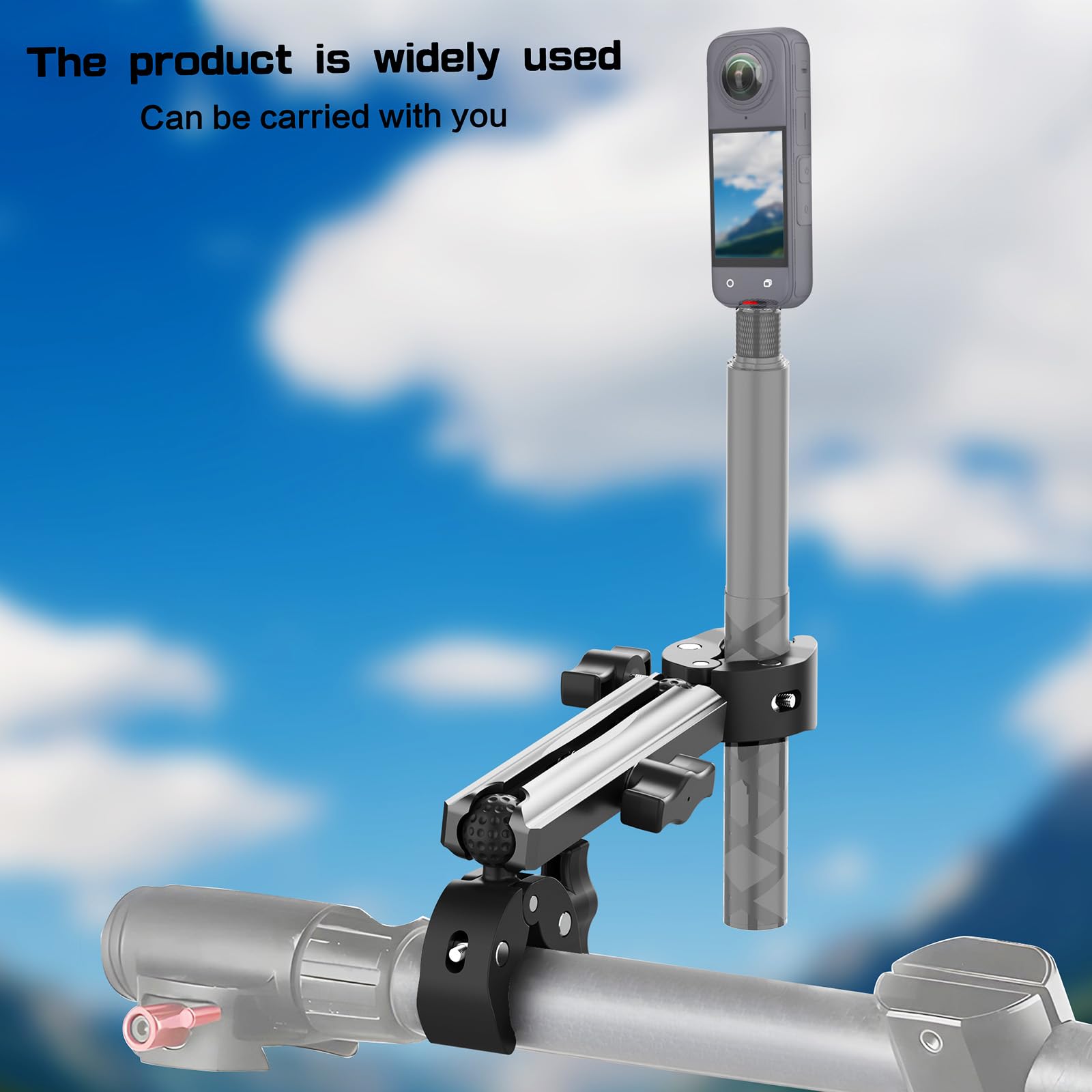 Cámara de acción de aleación de aluminio ajustable con abrazadera de doble cabeza para motocicleta Selfie