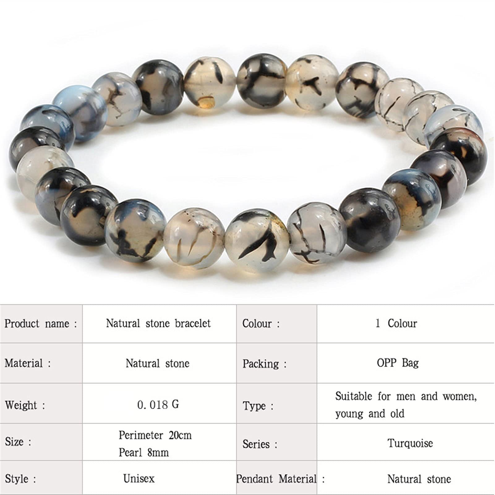 Naturstein-Armband, modisch, 8 mm, Naturstein-Armbänder, Armreifen für Damen und Herren, Schwarze Perlen, Stretch-Schmuck, Armband-Schmuck