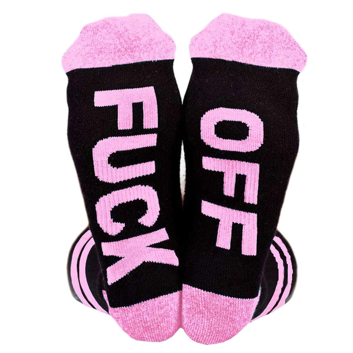 Ehoter Unisex Pink Fuck Off Socks Funny Socks Fun Socks Casual Cotton Ribbed Knit Half Crew Socks April Fool Day's Joke Socks Novelty Gifts For Women Men (Pink)