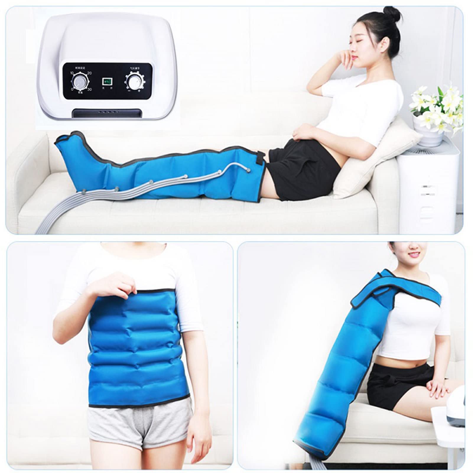 6-Hohlraum-Lymphdrainage-Bein-Massagegerät, elektrisches Bein-Luftkompressions-Massagegerät für Zirkulationsarm-Bein-Taille wickelt Fußknöchel-Wadenmassage-Maschine Schmerzen entspannen, Bein-Kompre