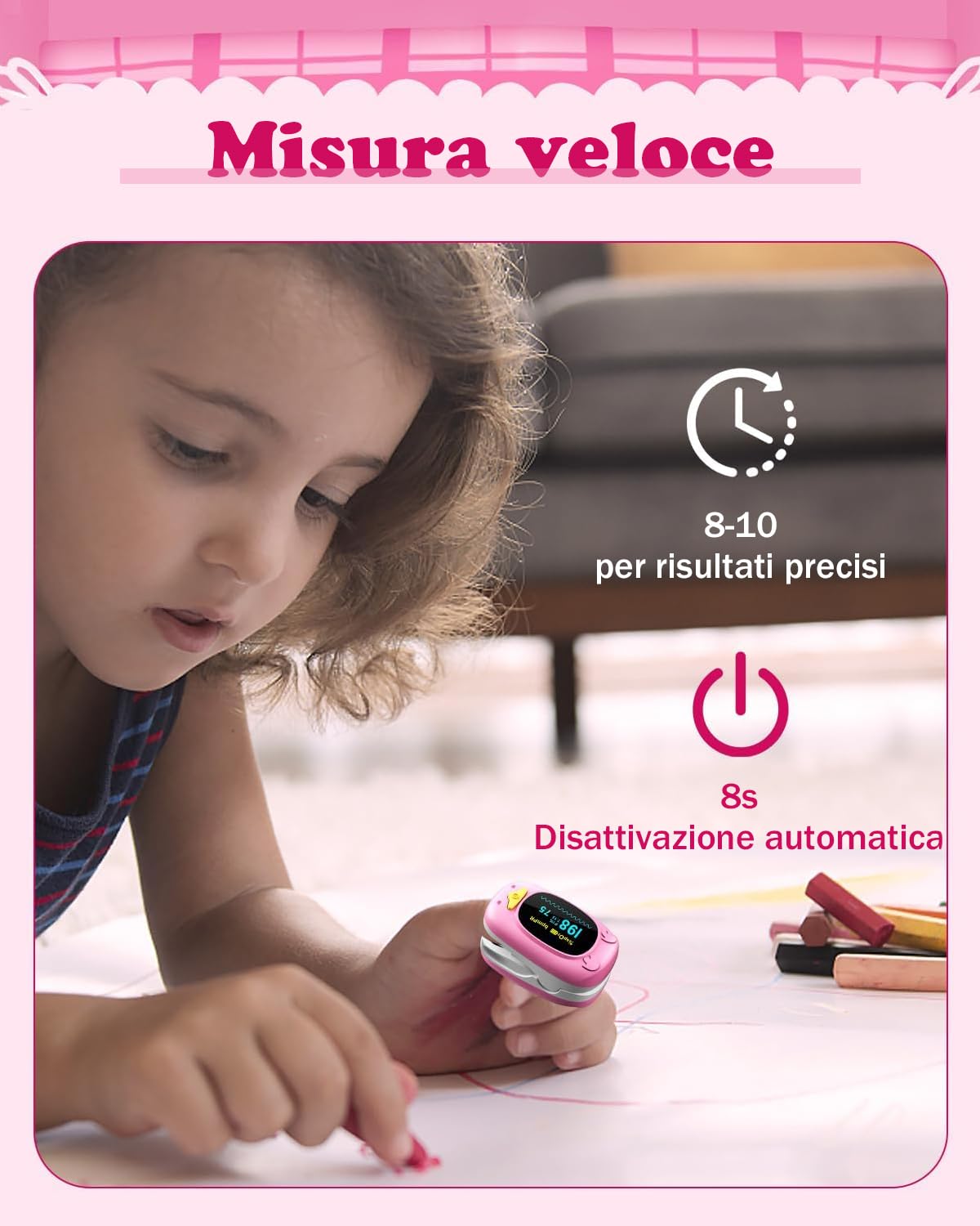 HealthTree Monitor della saturazione dell'ossigeno nel sangue da dito, pulsossimetro pediatrico con schermo OLED,2 batterie AAA incluse, adatto per neonati e bambini di età compresa tra 2,5 e 15 anni