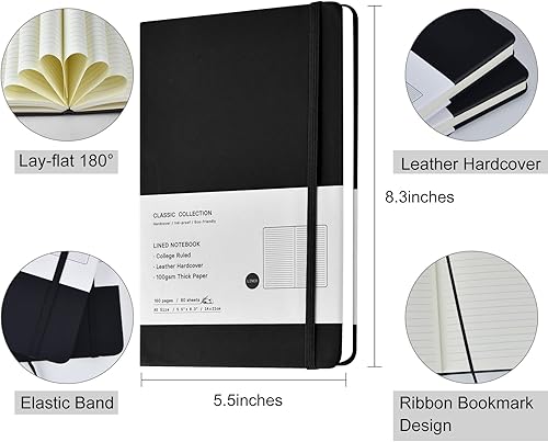 Miniatura 2 de Coopay Paquete de 6 cuadernos clásicos con rayas universitarias, de tapa dura, con forro de piel sintética para oficina, hogar, escuela, negocios,