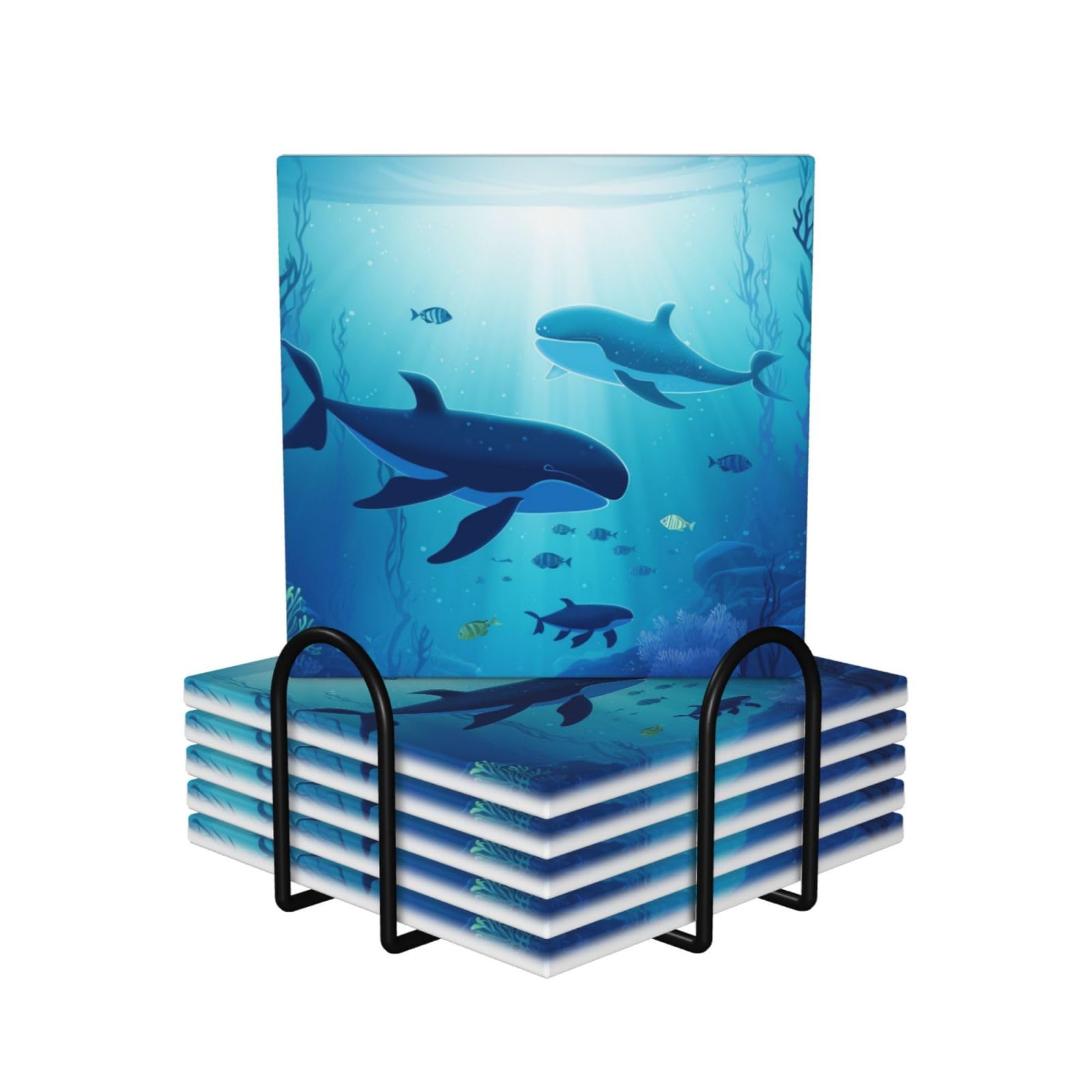Dessous de verre céramique anti tache liquide motif baleine océan