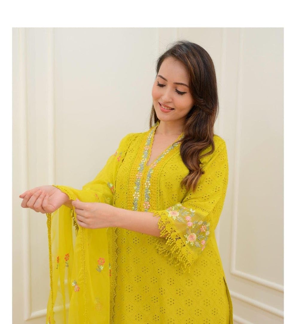 RangMahal Damen Indian Heavy Kurta mit afghanischer Hose & Organza Dupatta Set