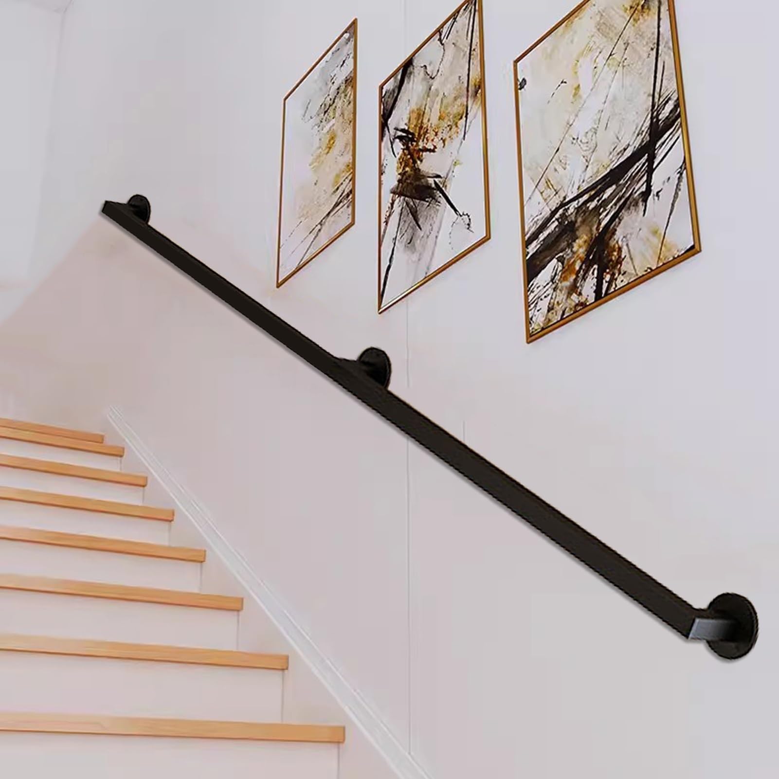 Rampe d'escalier antidérapante en métal noir avec barre d'appui de 180cm