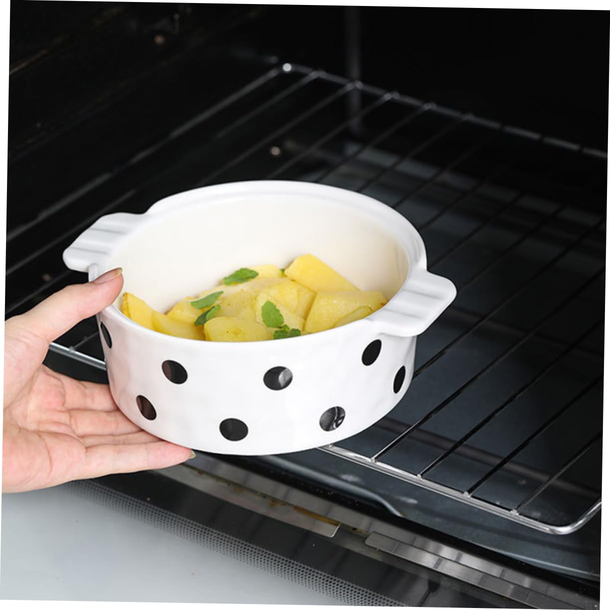 Bol de Hornear de Cerámica para Postres para Ensaladas Desayunos Resistente Altas de Puntos Negros para Cocinas