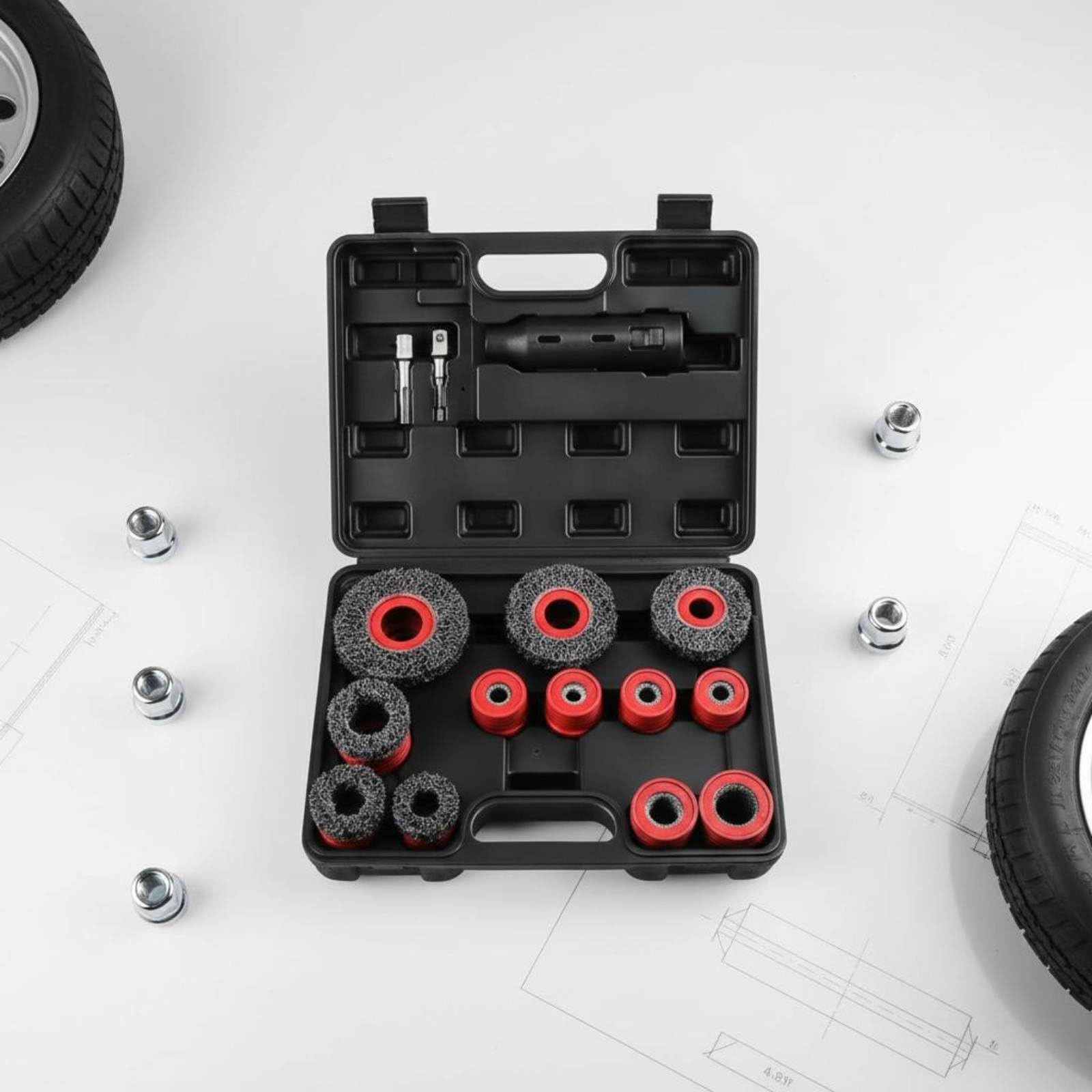 Spazzola per Pulizia Mozzo Ruota Spazzola Ruota Auto Spazzola Bulloni Strumento Versatile con Materiali Resistenti Adatta per Officina Manutenzione Veicoli Garage