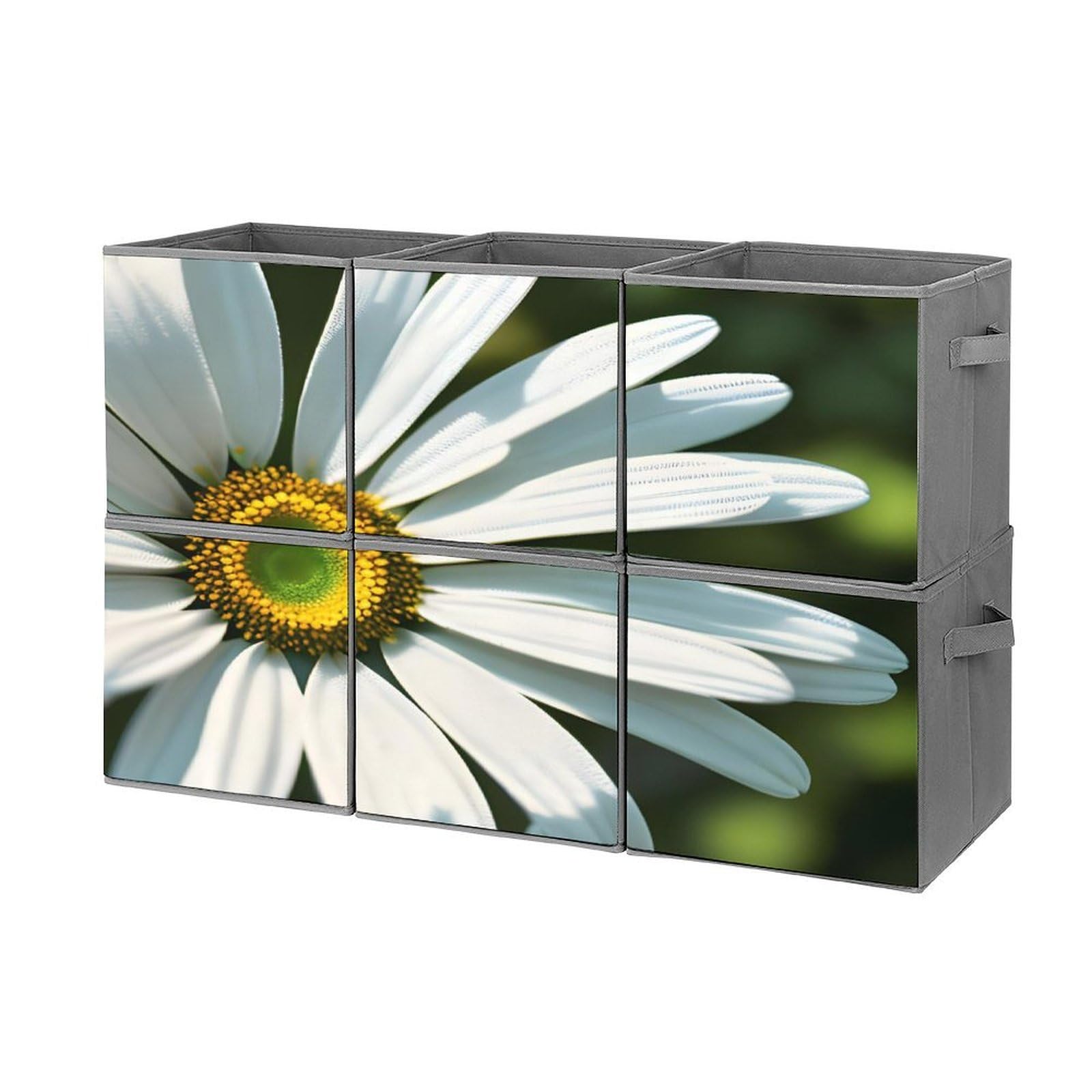 Btcowzrv Style Daisy Storage Cubes, 6 Pack Oxford Fabric Foldable Collapsible Bins With Handles, Cubby Storage Baskets Boxes For Closet Shelves Office Organization