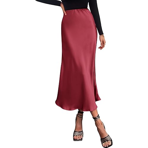 BTFBM 2023 Women's Long Satin Summer Fall Skirt Silk Elegant High Waist Cocktail Party Wedding Flared A-Line Midi Skirts