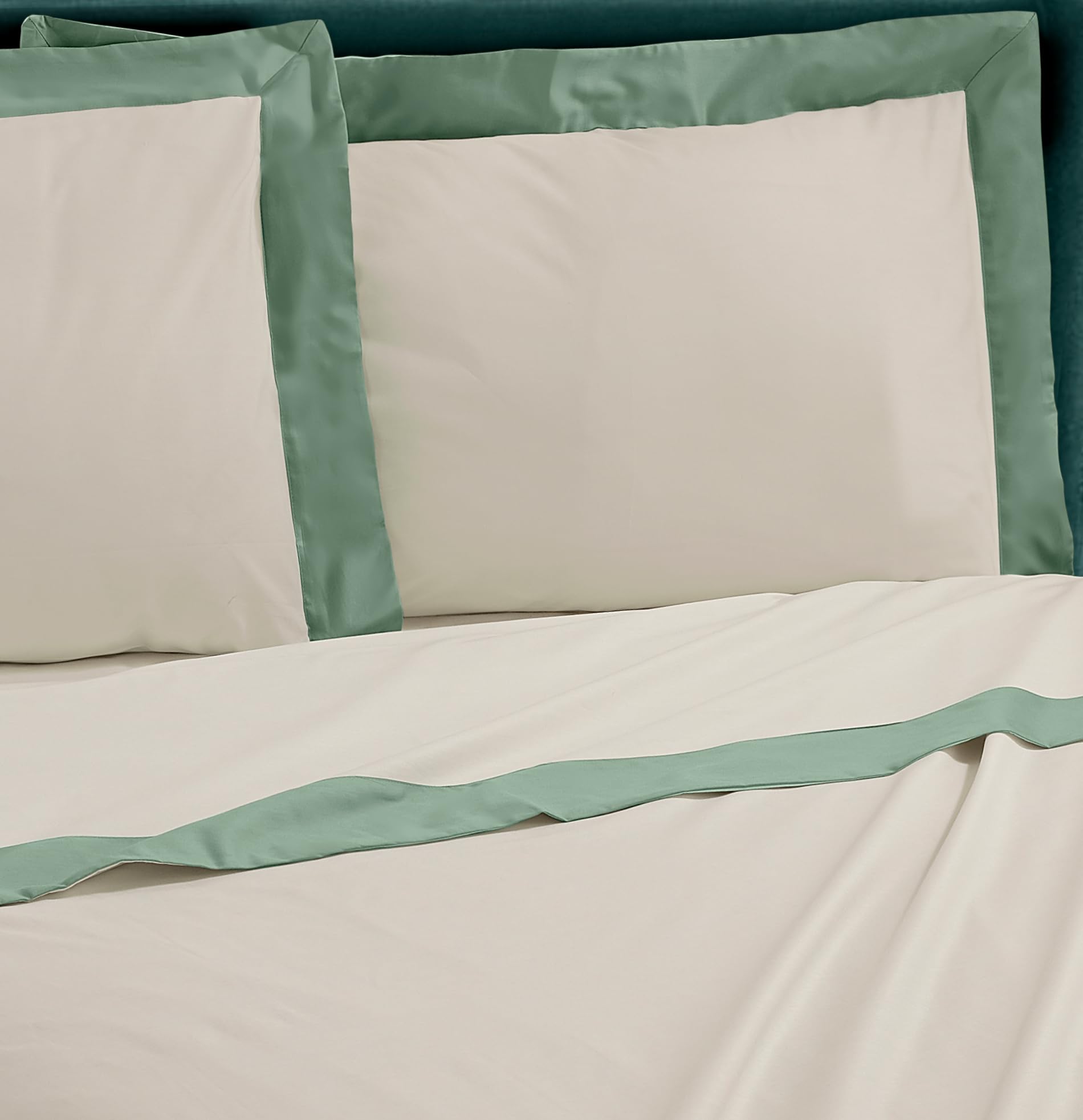 Riad Arredo Set Completo Lenzuola Matrimoniale 100% Cotone Minimal Con Balza in Raso - Completo Letto Tinta Unita Morbido Puro Cotone Elegante (Salvia)