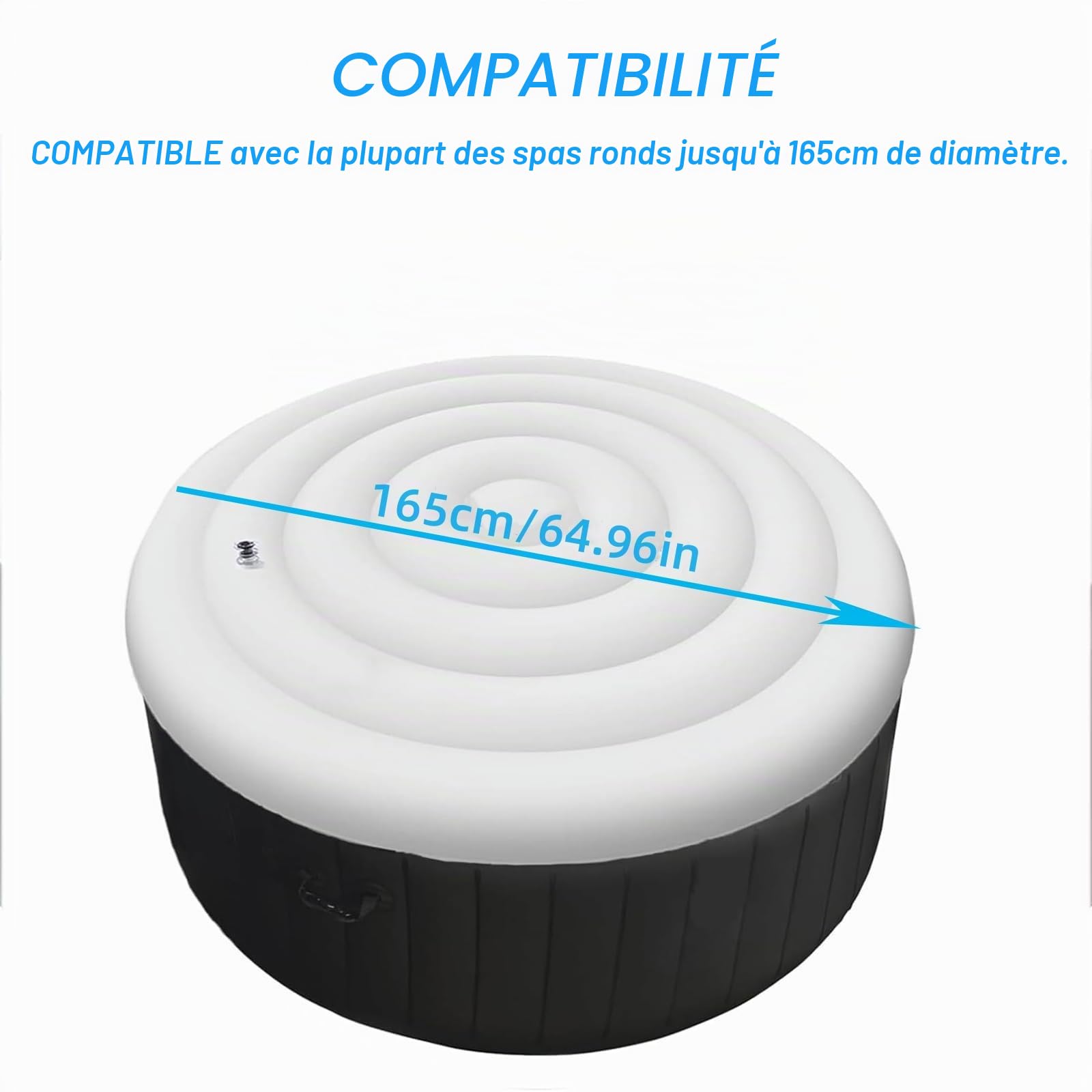 Couverture Gonflable pour Spa, Couverture Ronde Universelle de 165 cm, Couverture Isolante pour Spa, résistante aux intempéries et à la poussière, Accessoires pour spas et jacuzzis
