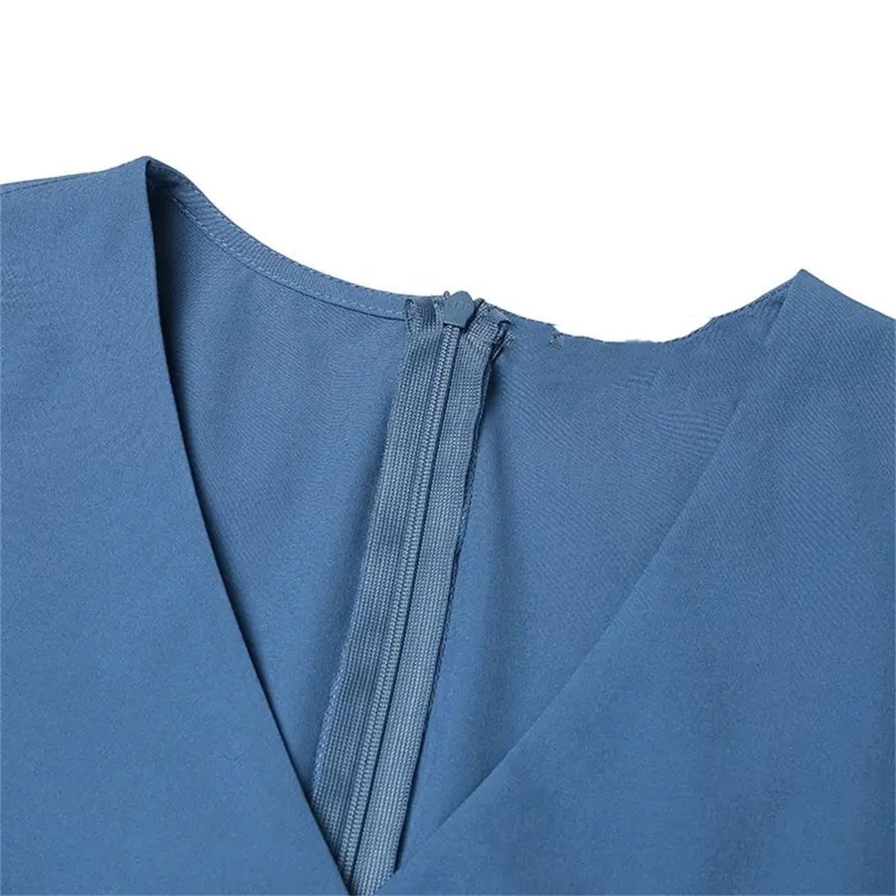 Donne Elegante Lavoro V Nek Abito Da Partito Moda Manica Corta Robe Femme Solido Pieghe Midi Abiti
