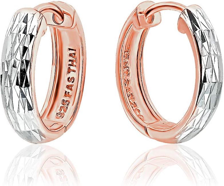 Sterling Silver Diamond Cut Ear Cuff Hinged Huggie Hoop Earrings for Women, 16mm Diameter