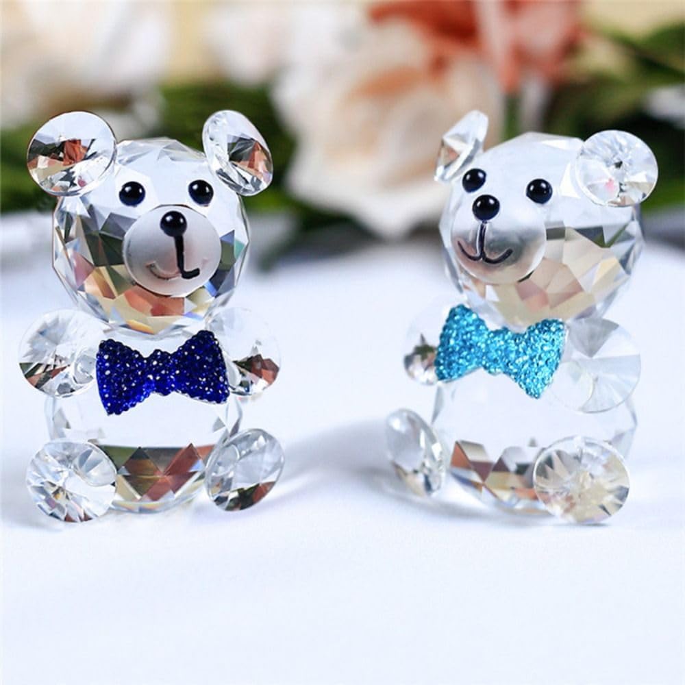 Crystal Bear Statue, Beautiful Glass Bear Decoration Cute Red Love Little Statue Home Decoration Dining Table Collection, Red Love Transparent Decoration(B) - Image 4