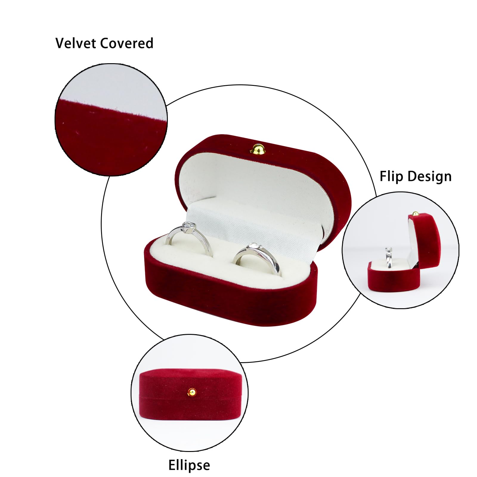 Porta Alianzas Boda de 2 Ranuras, Porta Alianzas de Terciopelo Caja Anillo Ovalados para Compromisos y Bodas, Cajitas Regalo Pequeñas para Anillos, Pendientes, Broches (gris)