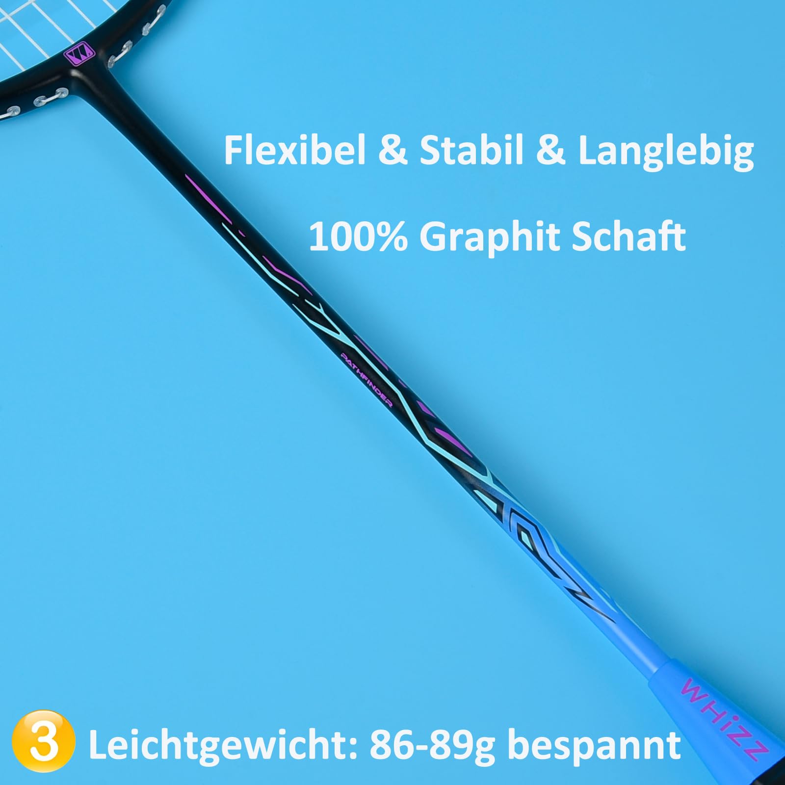 WHiZZ - Set di racchette da badminton in grafite, leggera, per allenamento, tempo libero, volani + cinghie di impugnatura + borsa per il trasporto