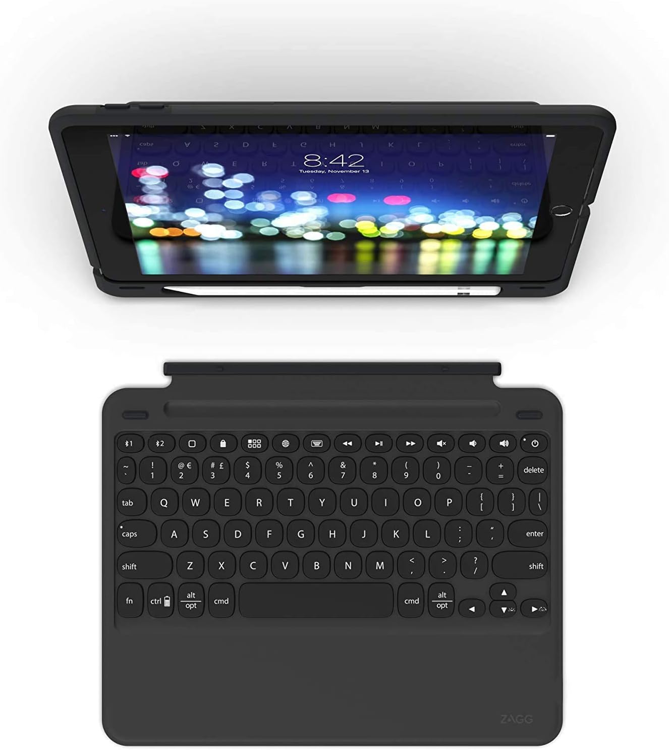 ZAGG Slimbook Go | iPad Keyboard Case for 9.7-Inch iPad (2018, 2017) | Ultra-Slim & Light | Rotatable | Detachable | Pair 2 Devices | Bluetooth Wireless | Backlit 7 Color (Black)