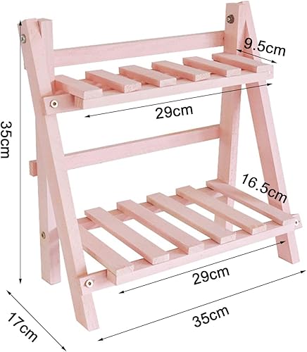 Miniatura 7 de Soporte para plantas, estante para plantas de interior, estante de escalera de 2 niveles, soporte de madera rústica para patio con estantes, estante