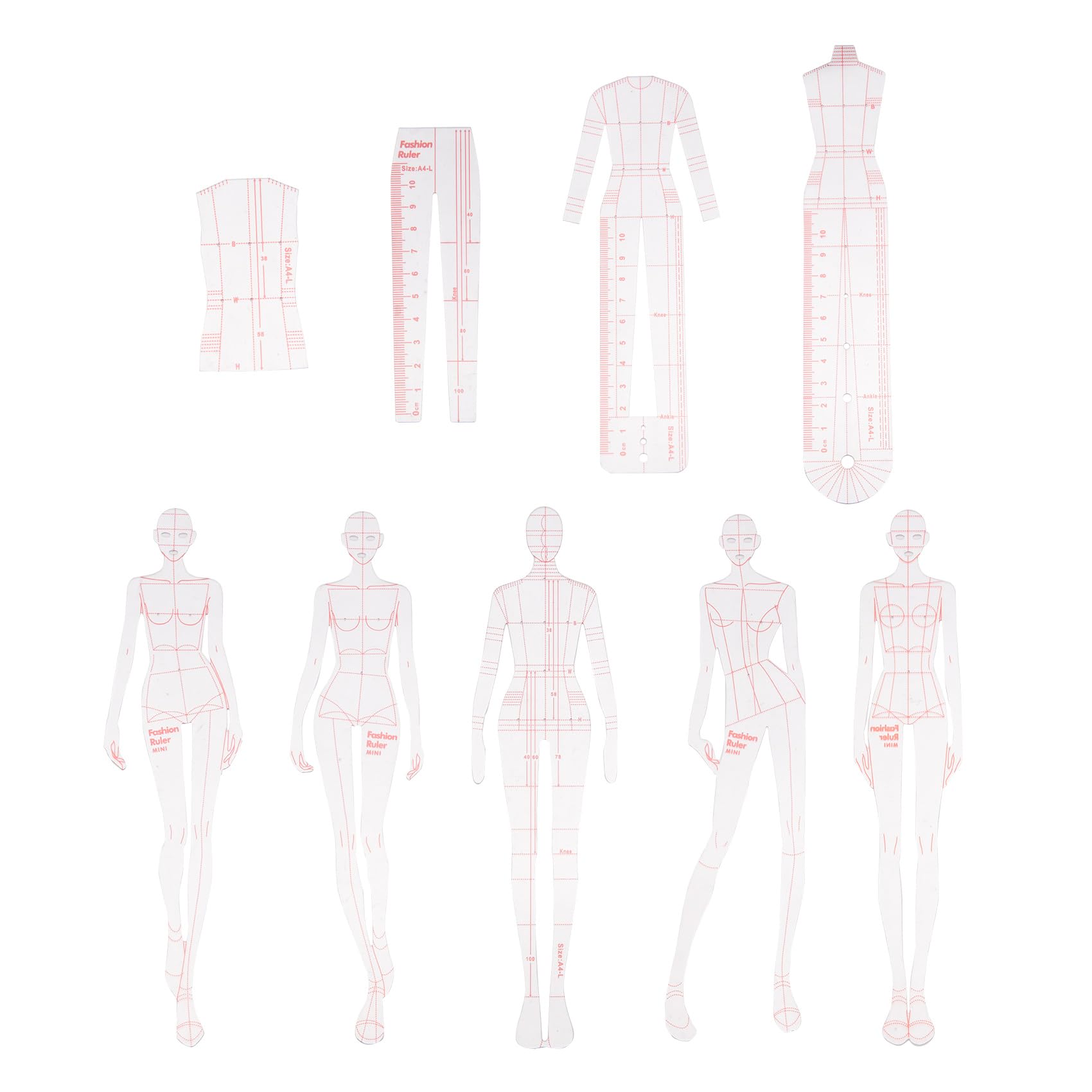 detee Fashion Illustration Rulers Sketching Templates Ruler Sewing Humanoid Patterns Design Clothing Measuring,Combination