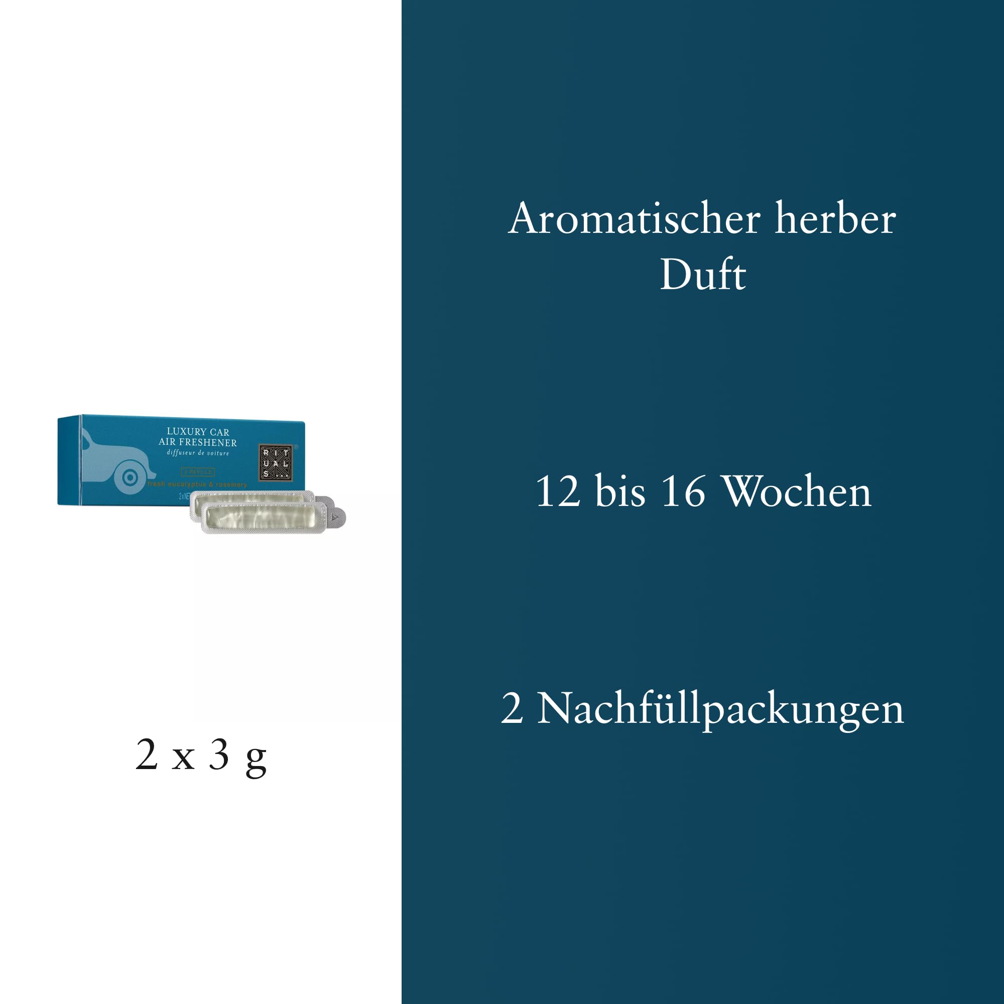 RITUALS Hammam Auto Lufterfrischer Nachfüllpack – 2 Nachfüller – Eukalyptus & Rosmarin – 2 x 3 g – ohne Wiederverwendbaren Holzhalter